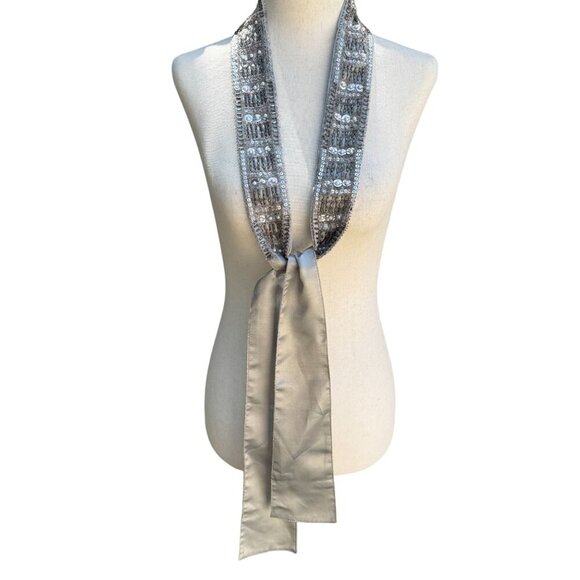 Amanda Smith Vintage Womens Sequin Embellished Silver Sash Wrap Belt Tie Obi L/X - Picture 1 of 6